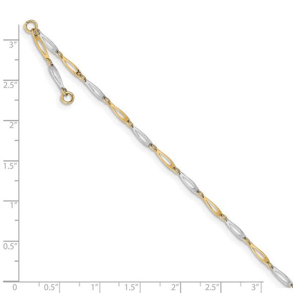 2.2mm 14k Two Tone Gold Polished Link Anklet, 9.5-10.5 Inch - Picture 4 of 5